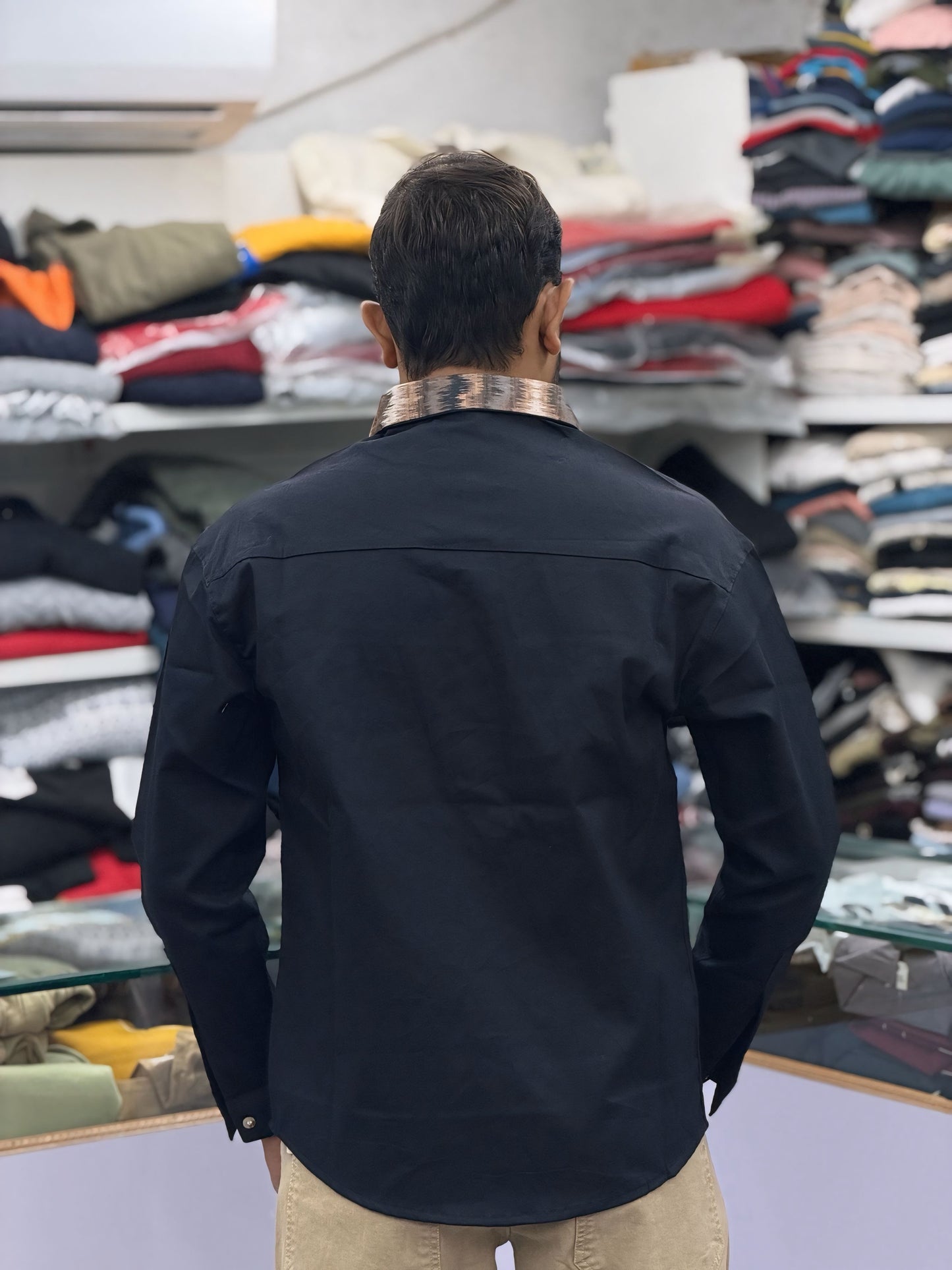 Men’s Black Casual Cotton Shirt with Contrast Printed Pocket – Modern Designer Shirt