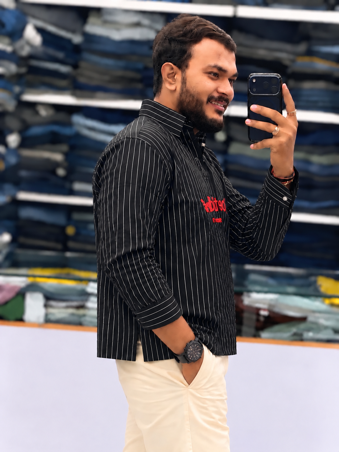 Men's Black Striped Kurta Shirt – Stylish Full Sleeve Ethnic Casual Wear