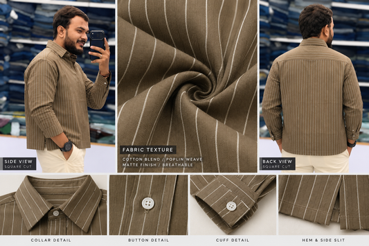 Men's Striped Cotton Kurta Style Shirt – Stylish Casual Ethnic Wear for Men