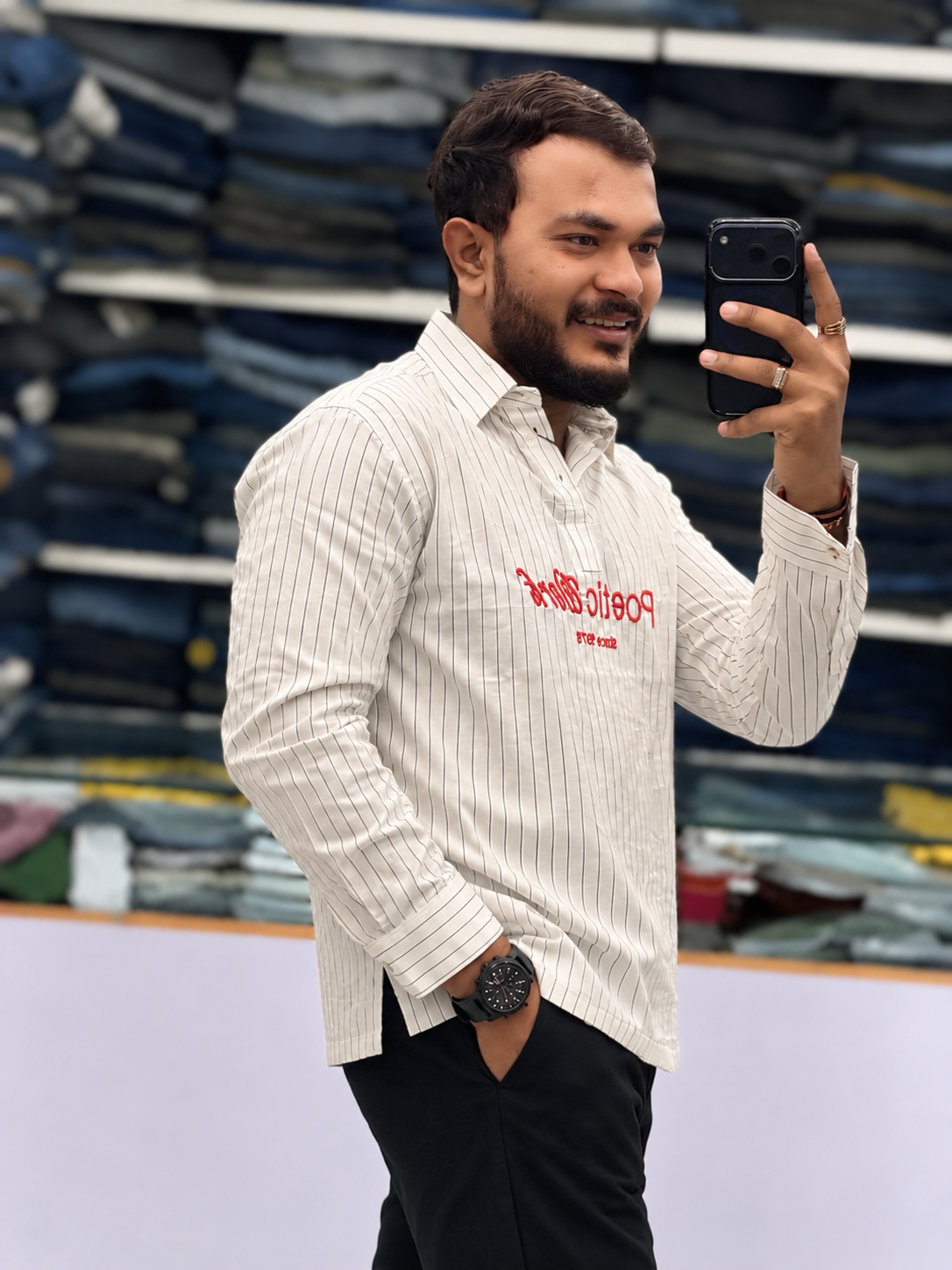 Men's White Striped Kurta Shirt – Stylish Full Sleeve Ethnic Casual Wear