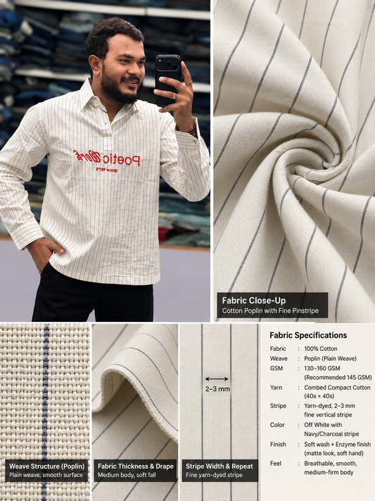Men's White Striped Kurta Shirt – Stylish Full Sleeve Ethnic Casual Wear