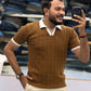 Men's Premium Brown Ribbed Polo T-Shirt with White Contrast Collar and Sleeve Details