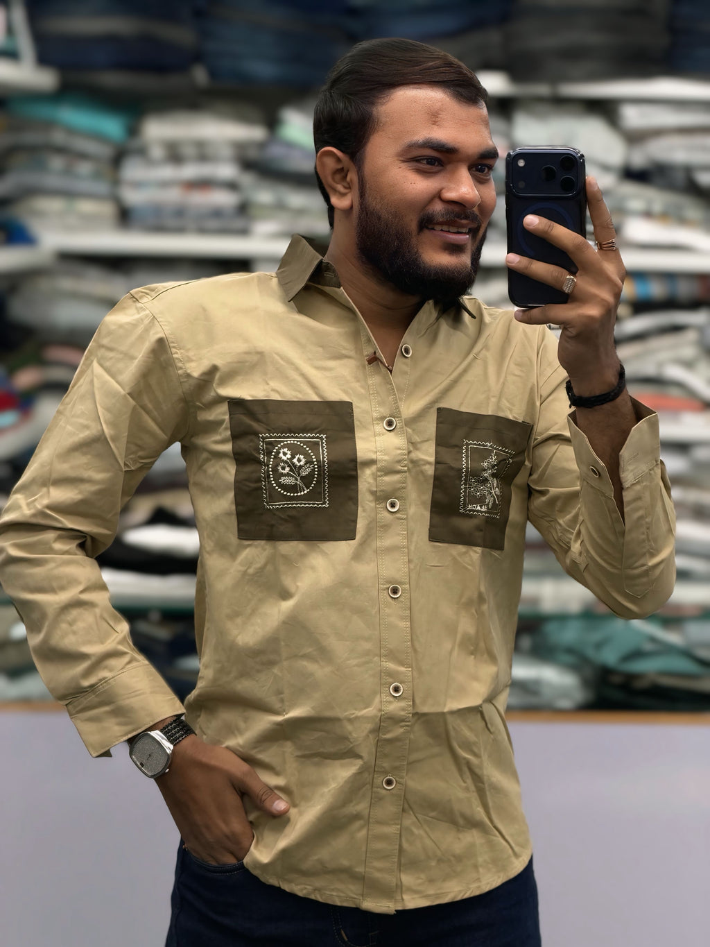 DESIGNER TWIN-POCKET PATCHWORK SHIRT