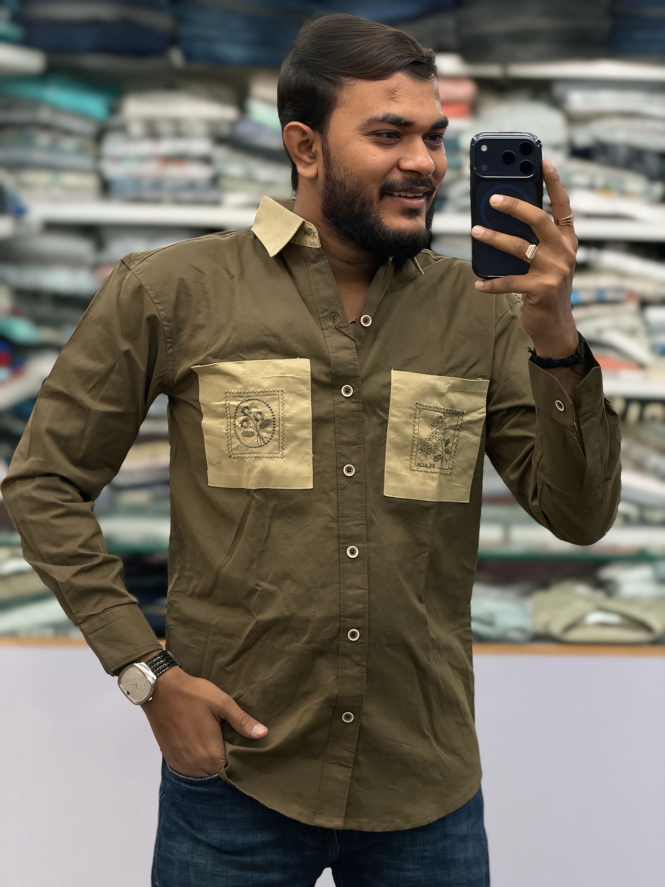 DESIGNER TWIN-POCKET PATCHWORK SHIRT
