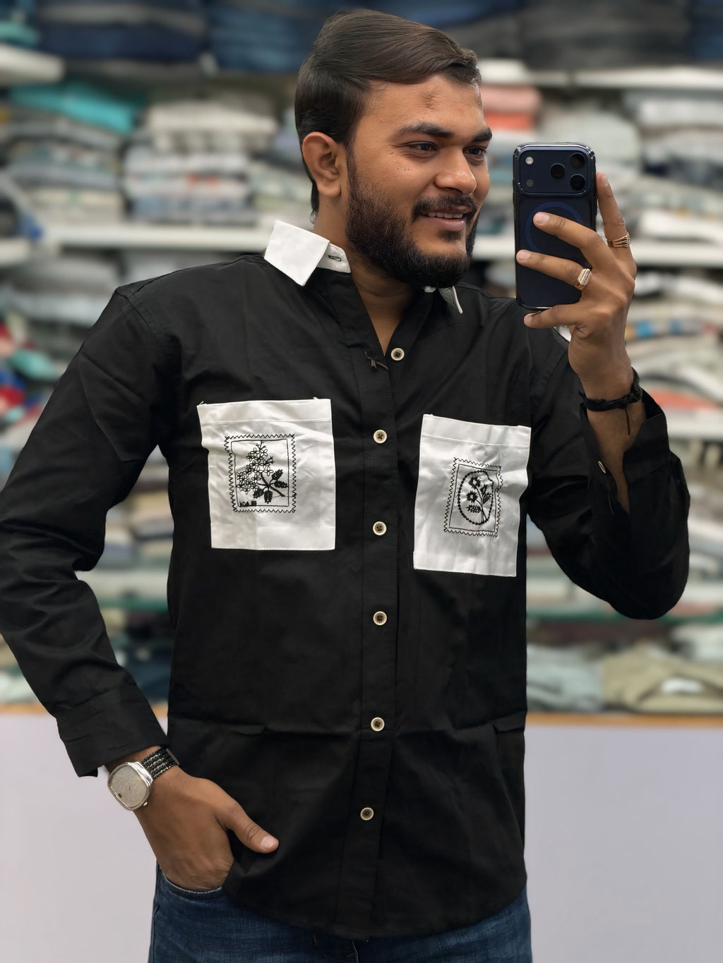 DESIGNER TWIN-POCKET PATCHWORK SHIRT