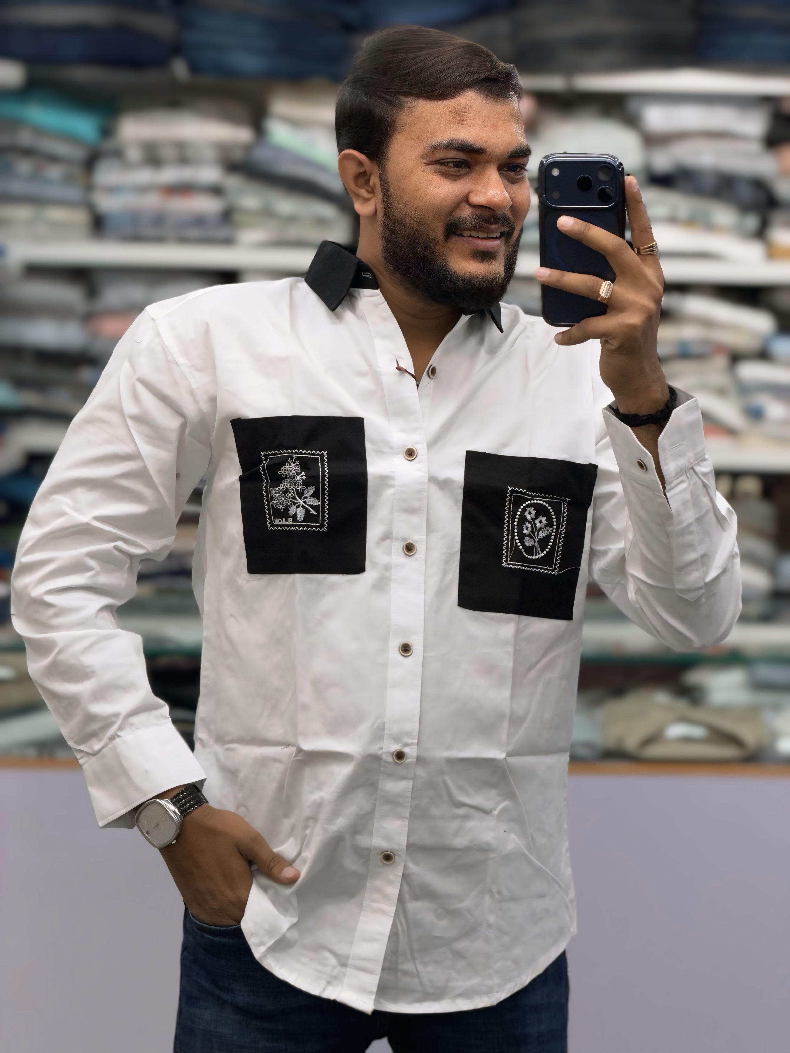 DESIGNER TWIN-POCKET PATCHWORK SHIRT