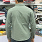Men’s Olive Green Casual Cotton Shirt with Contrast Black Placket & Designer Pocket Panel