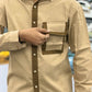 Men’s Khaki Casual Cotton Shirt with Contrast Brown Placket & Designer Pocket Panel – Premium Stylish Shirt