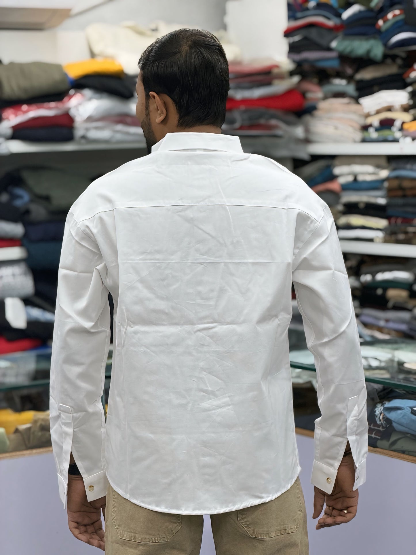 Men’s White Casual Cotton Shirt with Contrast Beige Placket & Designer Pocket – Premium Stylish Shirt