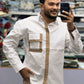 Men’s White Casual Cotton Shirt with Contrast Beige Placket & Designer Pocket – Premium Stylish Shirt
