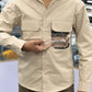 Men’s Beige Casual Cotton Shirt with Contrast Designer Pocket – Premium Smart Casual Shirt