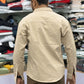 Men’s Beige Casual Cotton Shirt with Striped Designer Panels – Premium Stylish Smart Casual