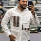 Men’s White Casual Cotton Shirt with Striped Designer Panels Shirts