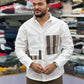 Men’s White Casual Cotton Shirt with Striped Designer Panels Shirts
