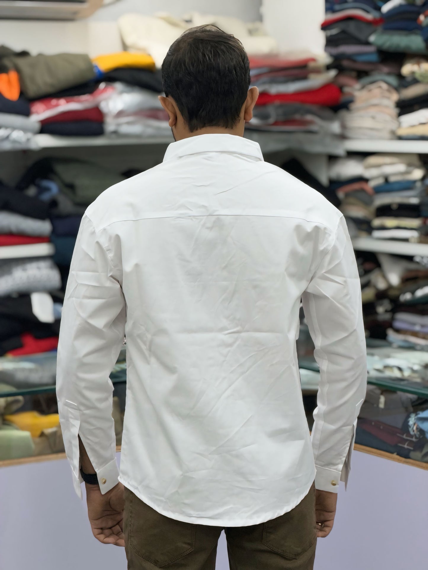 Men’s White Casual Cotton Shirt with Striped Designer Panels Shirts
