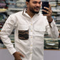 Men’s White Casual Cotton Shirt with Contrast Designer Pocket – Modern Stylish Shirt