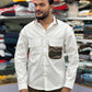 Men’s White Casual Cotton Shirt with Contrast Designer Pocket – Modern Stylish Shirt