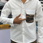 Men’s White Casual Cotton Shirt with Contrast Designer Pocket – Modern Stylish Shirt