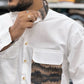 Men’s White Casual Cotton Shirt with Contrast Designer Pocket – Modern Stylish Shirt