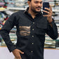 Men’s Black Casual Cotton Shirt with Contrast Printed Pocket – Modern Designer Shirt