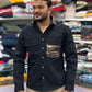 Men’s Black Casual Cotton Shirt with Contrast Printed Pocket – Modern Designer Shirt