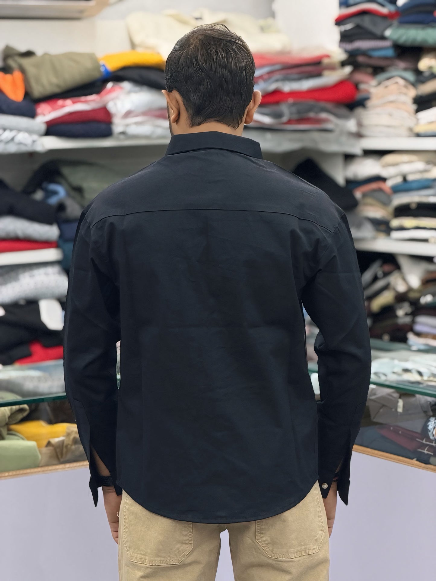 Men’s Black Casual Cotton Shirt with Striped Designer Panels – Modern Stylish Smart Casual Shirt