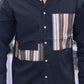 Men’s Black Casual Cotton Shirt with Striped Designer Panels – Modern Stylish Smart Casual Shirt