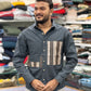 Men’s Dark Grey Casual Cotton Shirt with Striped Contrast Panels – Stylish Designer Shirt