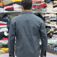 Men’s Dark Grey Casual Cotton Shirt with Striped Contrast Panels – Stylish Designer Shirt
