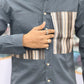 Men’s Dark Grey Casual Cotton Shirt with Striped Contrast Panels – Stylish Designer Shirt