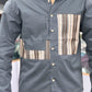 Men’s Dark Grey Casual Cotton Shirt with Striped Contrast Panels – Stylish Designer Shirt