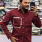 Men’s Maroon Casual Cotton Shirt with Paisley Contrast Pocket – Stylish Designer Shirt