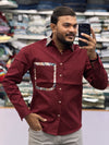 Men’s Maroon Casual Cotton Shirt with Paisley Contrast Pocket – Stylish Designer Shirt