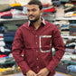 Men’s Maroon Casual Cotton Shirt with Paisley Contrast Pocket – Stylish Designer Shirt