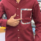 Men’s Maroon Casual Cotton Shirt with Paisley Contrast Pocket – Stylish Designer Shirt