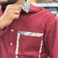 Men’s Maroon Casual Cotton Shirt with Paisley Contrast Pocket – Stylish Designer Shirt