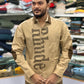Men’s Khaki Casual Cotton Shirt with Bold Typography Print – Trendy Street Style Designer Shirt