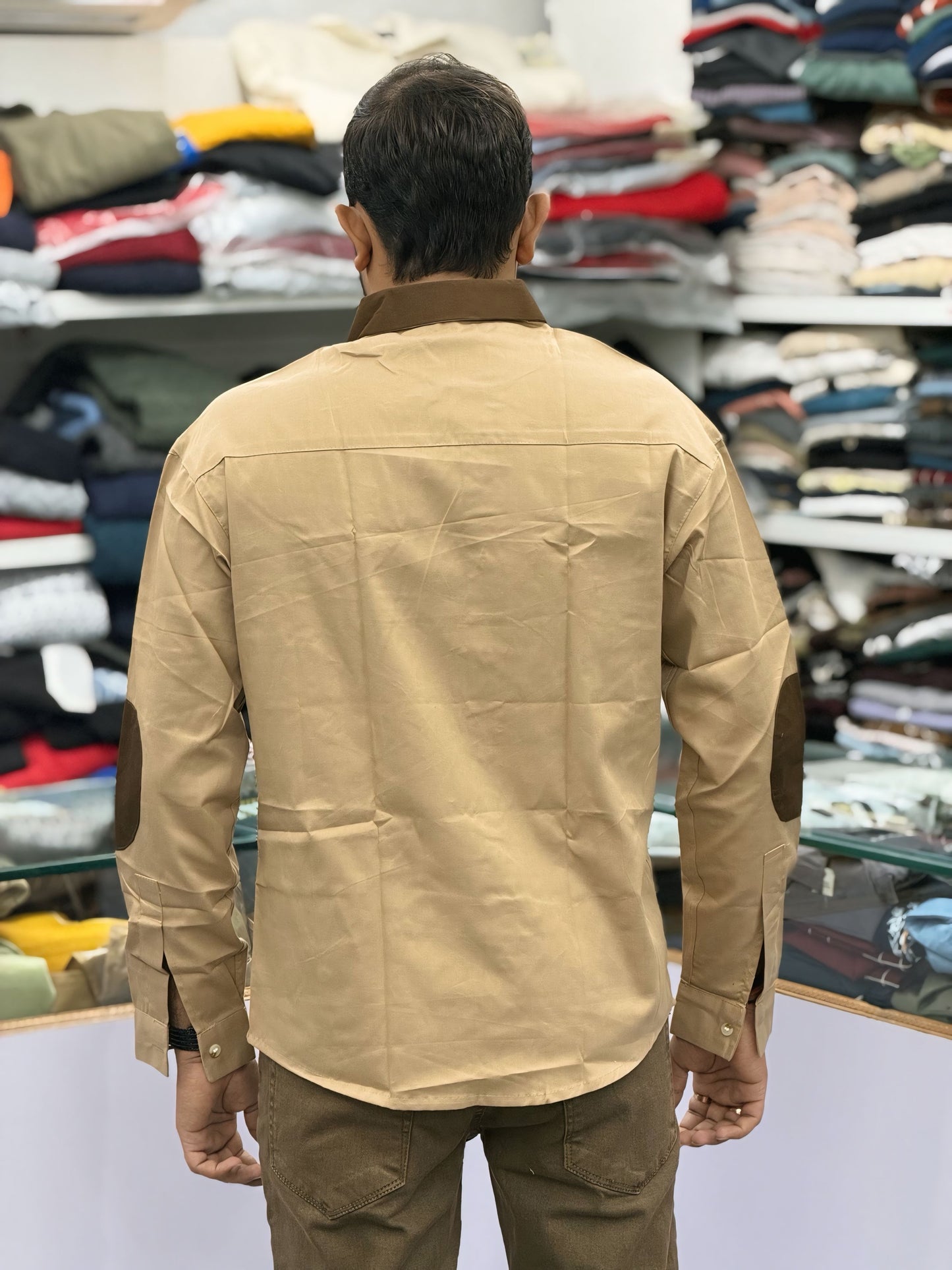 Men’s Khaki Casual Cotton Shirt with Bold Typography Print – Trendy Street Style Designer Shirt