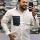 Men’s White Cotton Casual Shirt with Black Zipper Pocket – Modern Designer Shirt