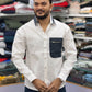 Men’s White Cotton Casual Shirt with Black Zipper Pocket – Modern Designer Shirt