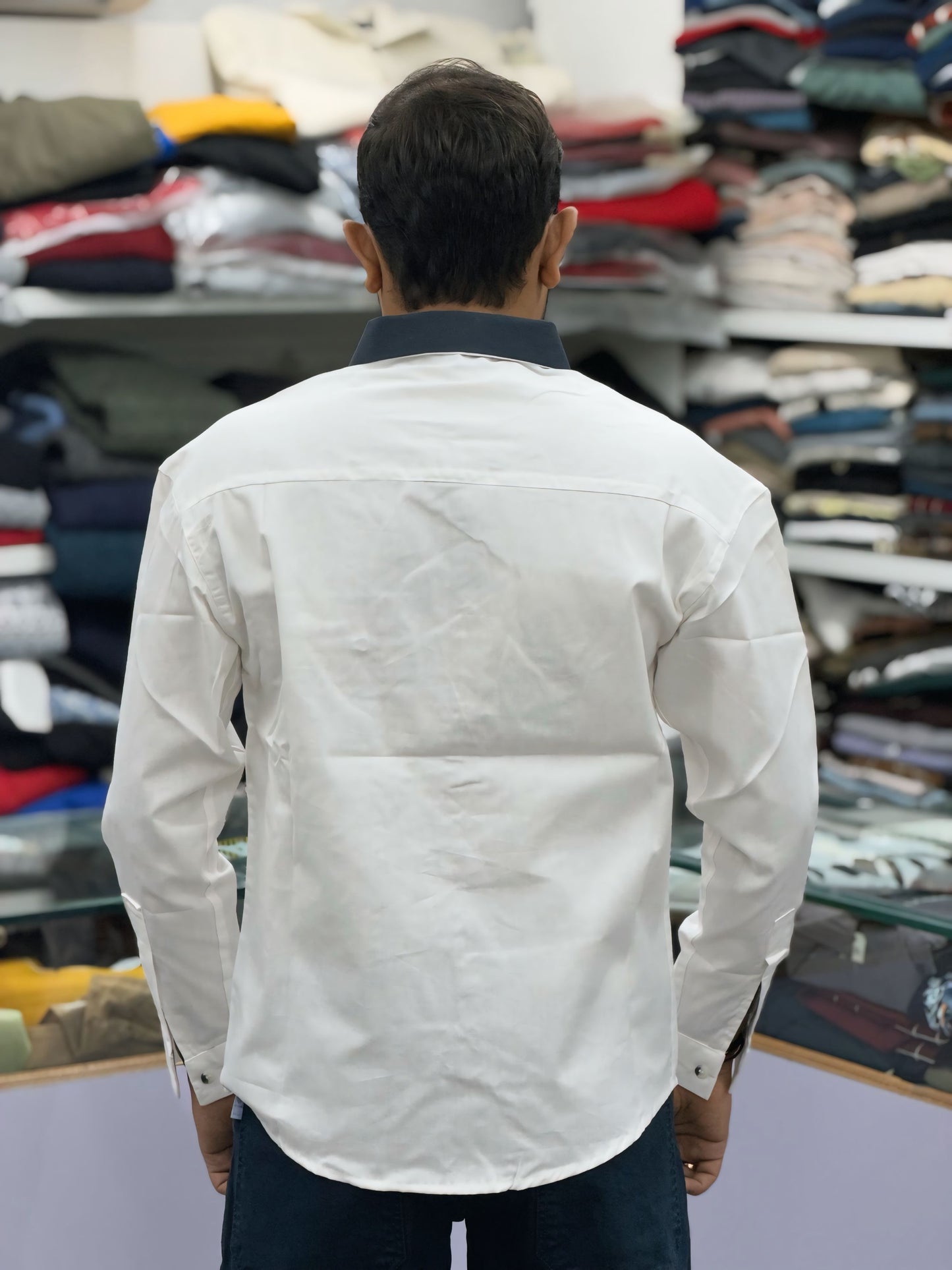 Men’s White Cotton Casual Shirt with Black Zipper Pocket – Modern Designer Shirt