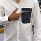 Men’s White Cotton Casual Shirt with Black Zipper Pocket – Modern Designer Shirt
