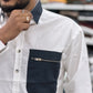 Men’s White Cotton Casual Shirt with Black Zipper Pocket – Modern Designer Shirt