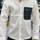 Men’s White Cotton Casual Shirt with Black Zipper Pocket – Modern Designer Shirt