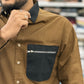 Men’s Brown Casual Cotton Shirt with Black Zipper Pocket – Stylish Designer Shirt