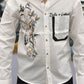 Men’s White Floral Graphic Print Shirt with Contrast Pocket – Stylish Casual Cotton Shirt