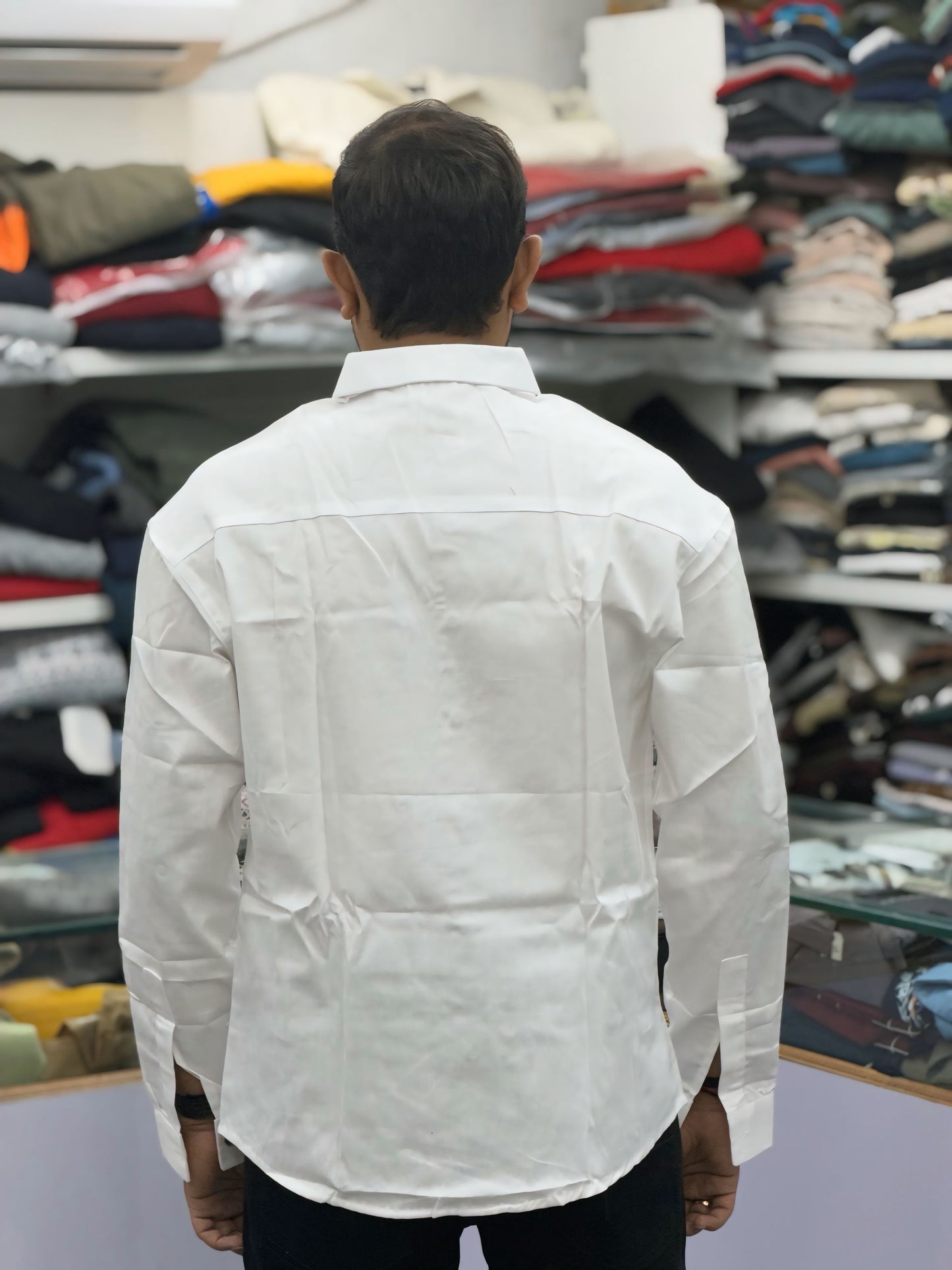 Men’s White Graphic Print Shirt with Black Sleeve Stripe – Stylish Street Style Cotton Shirt