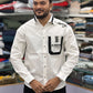 Men’s White Graphic Print Shirt with Contrast Pocket – Stylish Street Style Cotton Shirt