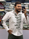 Men’s White Graphic Print Shirt with Typography Design – Stylish Street Style Cotton Shirt