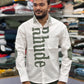 Men’s White Graphic Print Shirt with Typography Design – Stylish Street Style Cotton Shirt